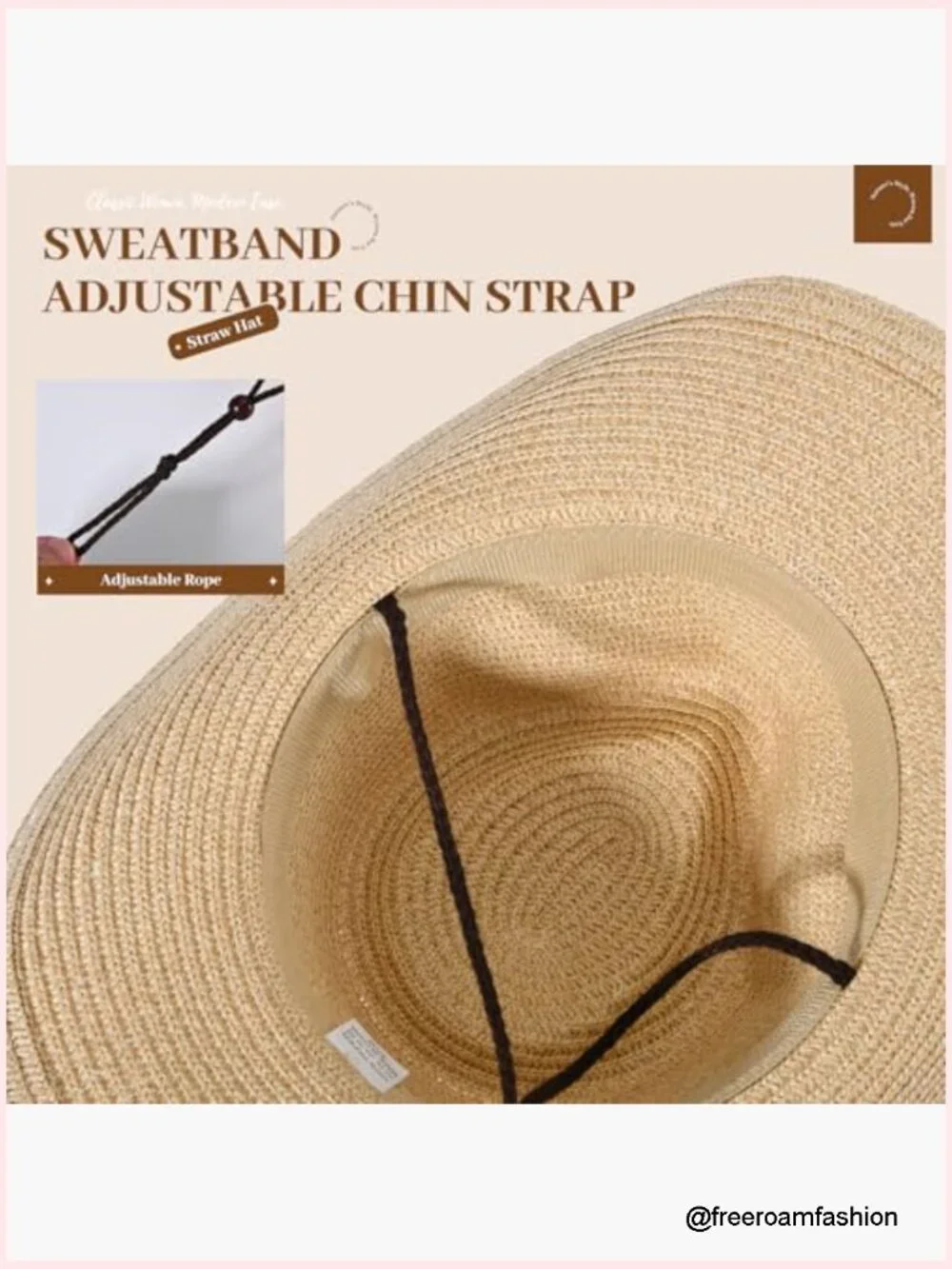 Wide Brim Straw Cowboy Hat with Chin Strap for Sun Protection